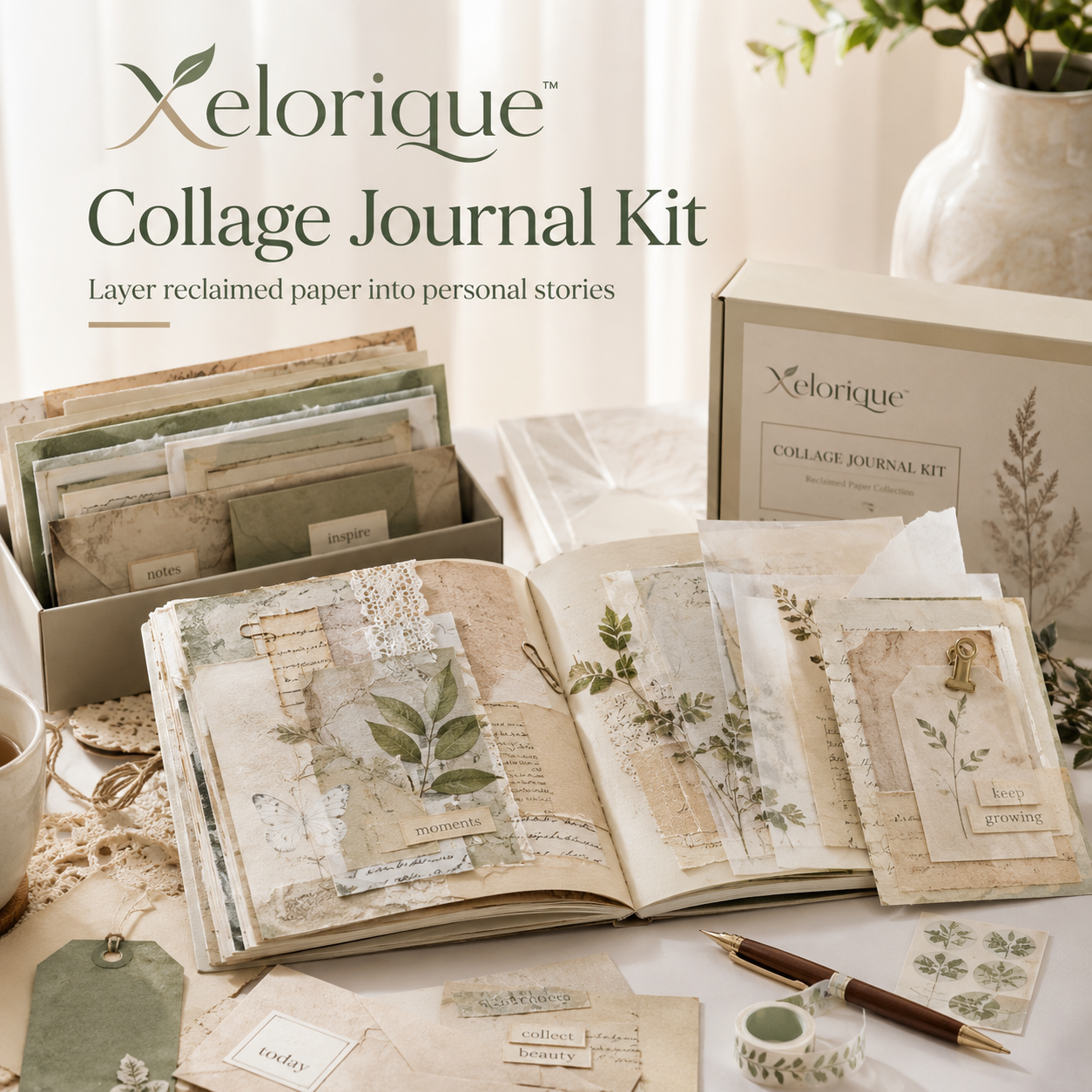 Xelorique™ Reclaimed Paper Collage Journal Kit – Scrapbooking, Junk Journal & Mixed Media Creative Set