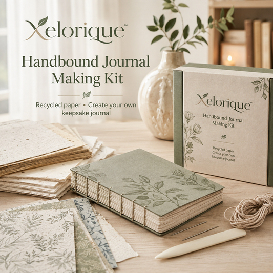 Xelorique™ Handbound Journal Making Kit – Recycled Paper Bookbinding Craft Set, DIY Sketchbook & Memory Journal