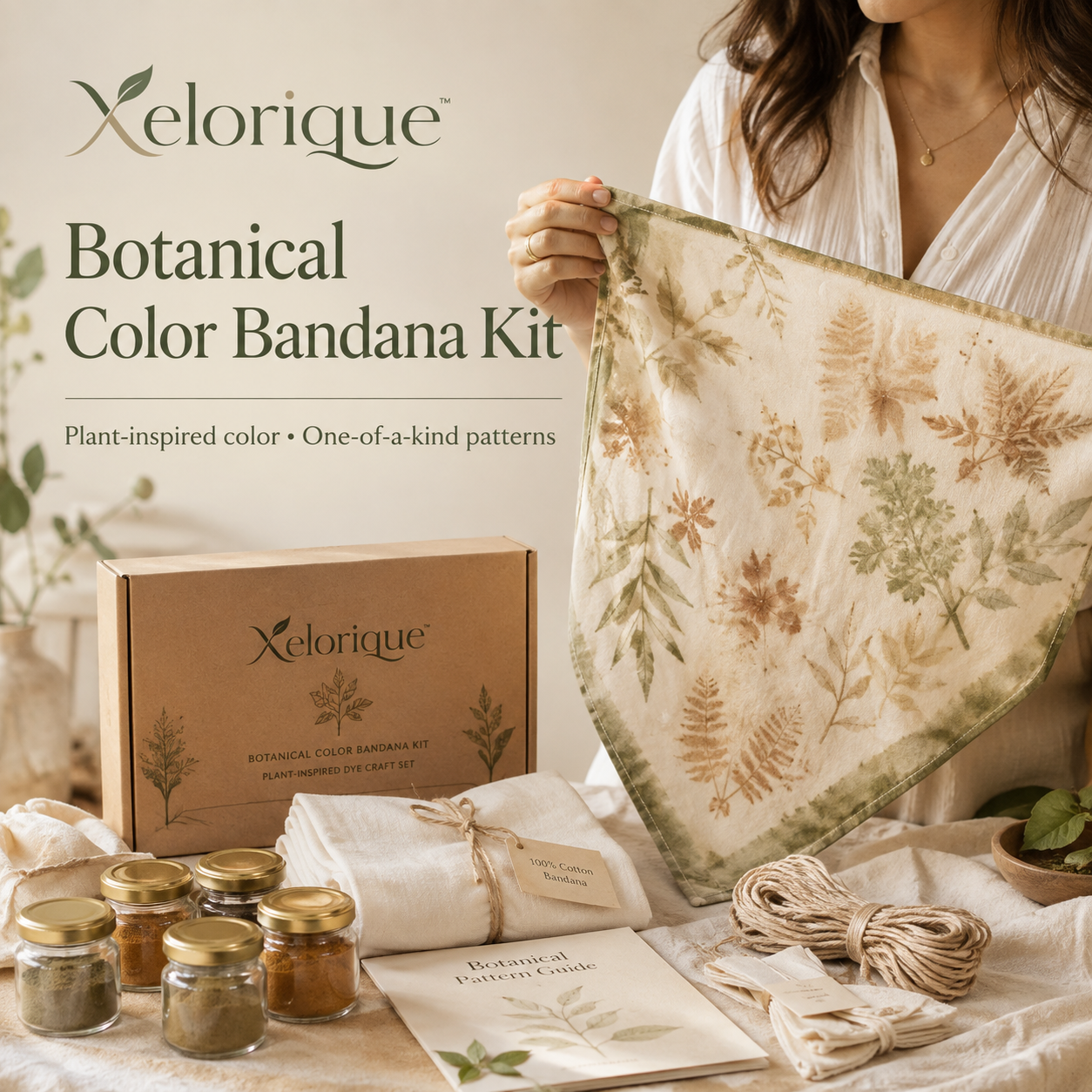 Xelorique™ Botanical Color Bandana Kit – Plant-Inspired Fabric Dye Craft, Cotton Scarf & Creative Pattern Set