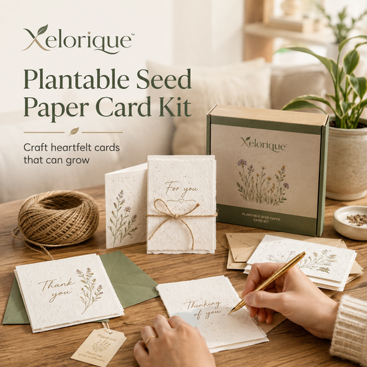 Xelorique™ Plantable Seed Paper Card Kit – Handmade Greeting Cards, Eco-Inspired Stationery & DIY Gift Set