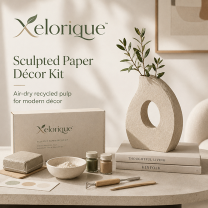 Xelorique™ Sculpted Paper Décor Kit – Recycled Pulp Air-Dry Craft, Minimalist Vase & Desk Art Set